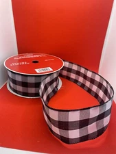 Celebrate It Wire Ribbon 2 .5" x 75' Black and White Checkered Christmas Ribbon