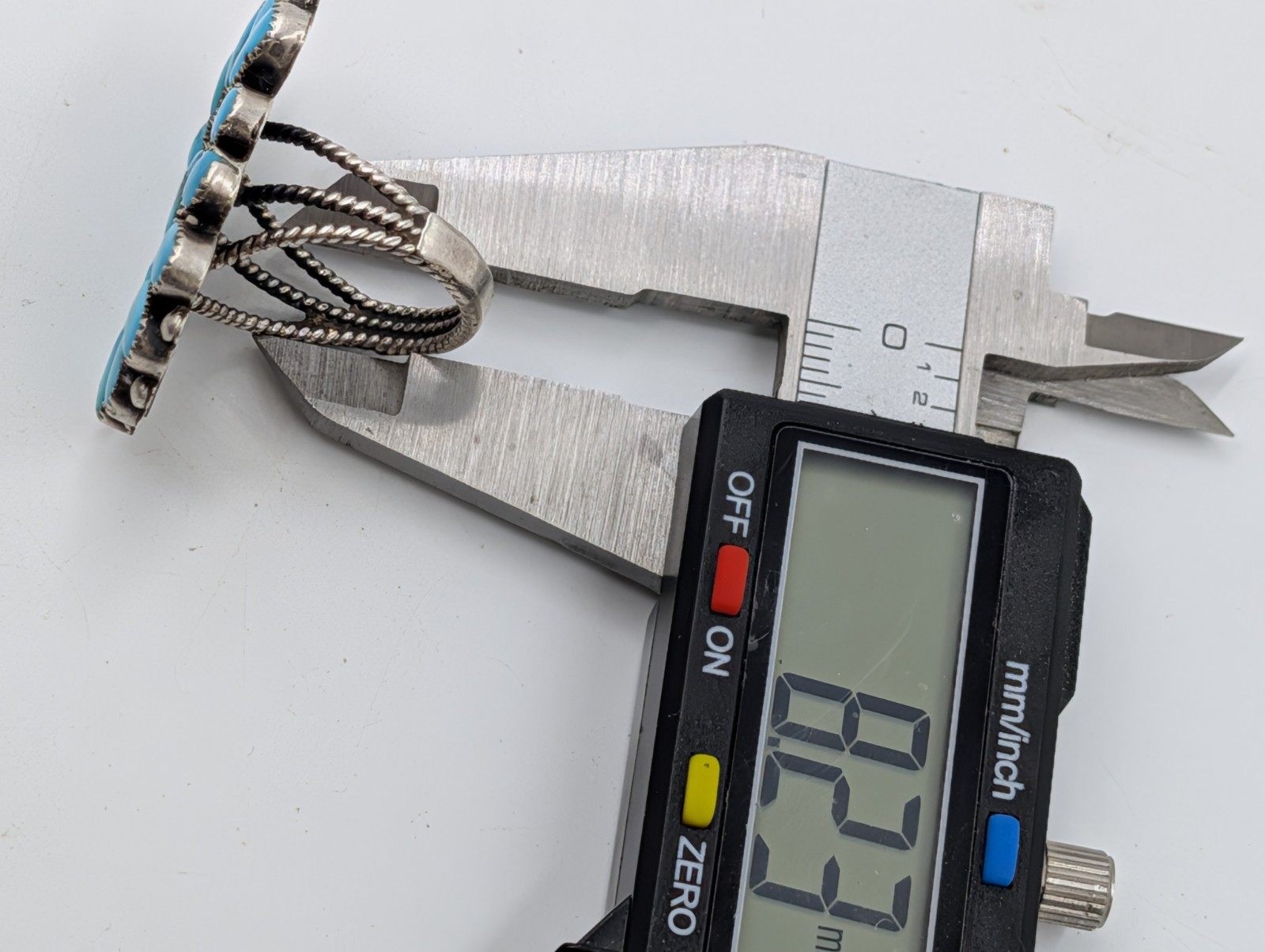 Signed AO Native American Turquoise Ring Size 9 - image 11