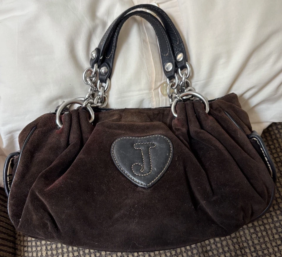 Juicy Couture Y2K Vintage Retro Marrón Terciopelo Terciopelo Hobo Bolso de Hombro Cartera Foto 4 de 4