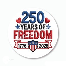 250 YEARS OF FREEDOM 1776-2026 SCRAPBOOK STICKERS FAVORS LABELS ENVELOPE SEALS