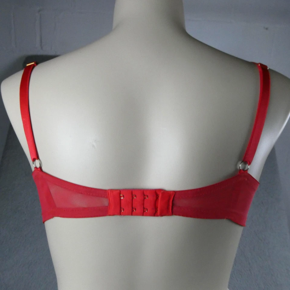 Sujetador Victoria's Secret Mujer 38D Rojo Rosa Muy Sexy Push-Up Demi Encaje Leopardo Foto 3 de 4