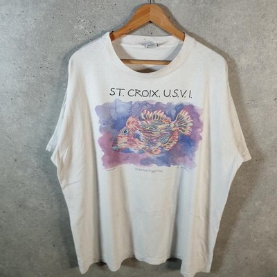 Vintage Fabric Art St Croix Undulated Trigger Fish 90s USA T Shirt Mens XL White