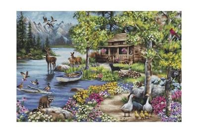Luca-S Cross Stitch Kit Gold - Cabin by The Lake, B2410