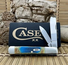 Case XX USA Hand Fired Sawcut Caribbean Blue Bone Razor Barlow Pocket Knife