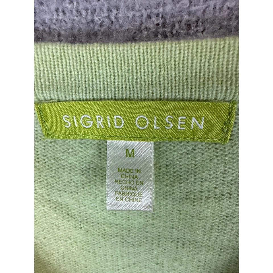 Suéter Sigrid Olsen Mujer Cachemira Cuello en V Manga 3/4 Verde Talla M Vacaciones Usado en Excelente Condición Foto 3 de 4