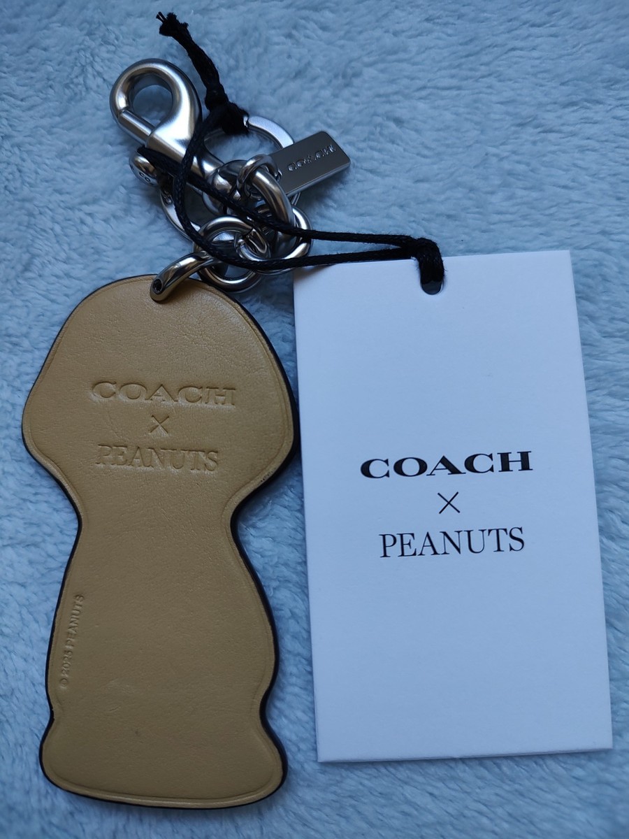 COACH X PEANUTS LEATHER CHARLIE BROWN BAG CHARM/KEYCHAIN
