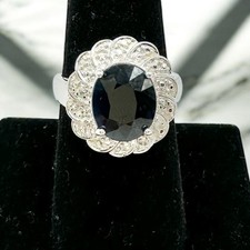 Elegant Sterling Silver Dark Blue Sapphire Cocktail Ring   Vintage-Inspired Oval