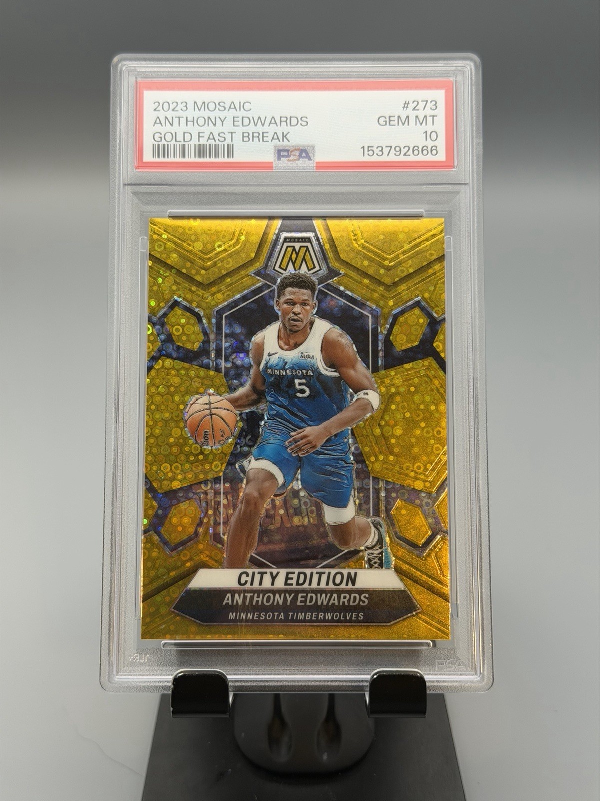 2023-24 Panini Mosaic Anthony Edwards #273 Gold Mosaic Prizm 06/10 PSA 10 POP 1!