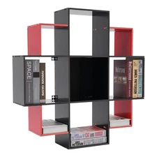 Bookcase Black, Shelf Bookcase With 9 Compartments Wall Mounted Bookshelf 3 Tier