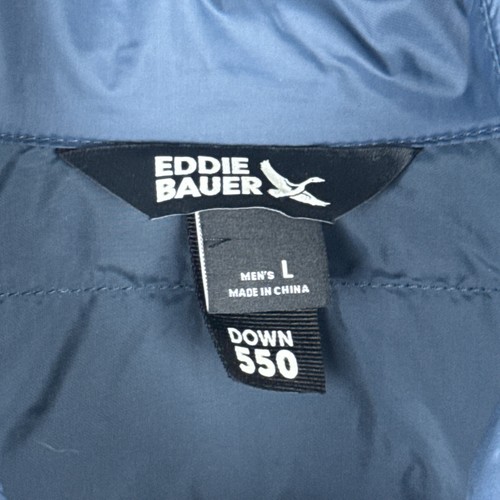 Eddie Bauer Puffer Vest Men Large Blue 550 Down Full Zip Stretch Outdoors Hiking - Picture 3 of 9