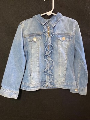 Mayoral Girl Ruffle Denim Jacket Size 6 (116 cm) Light Wash Jean Zip Up Spain