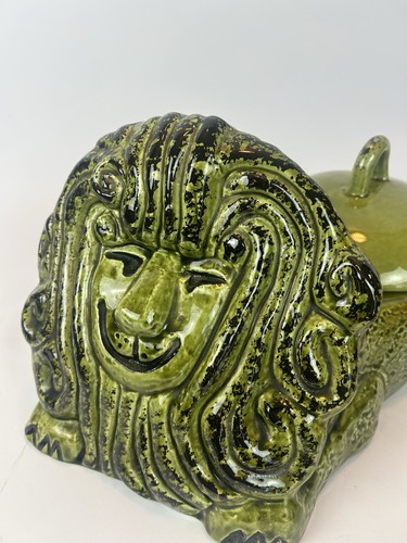 Mid Century grüne Keramik Löwe Deckelschale Figur MCM Pottery - Bild 12 von 24