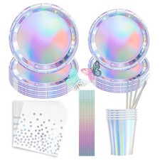Iridescent Party Supplies Decorations Serve 20,Disposable Holographic Plates ...