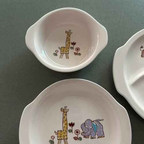 Juego de 3 platos infantiles Hayoko Japón animales de zoológico jirafa elefante león conejito - Imagen 4 de 6