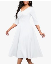 Women's Casual Wrap Flared Midi Dress Wedding Guest Cocktail Tea Dresses A-Li...