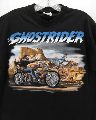 DAVID MANN 90s GHOSTRIDER 袖プリ ビンテージ VINTAGE Ghost Rider Shirt Men Medium Black David Mann Easyrider