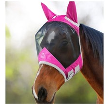 Horse Fly Mask with Ears   UV Protection, Breathable Mesh, Pink Trim Size M