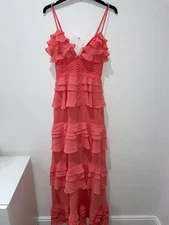 True Decadence The Sophia Tiered Ruffle Maxi Dress Size 6 Coral Pink RRP £139