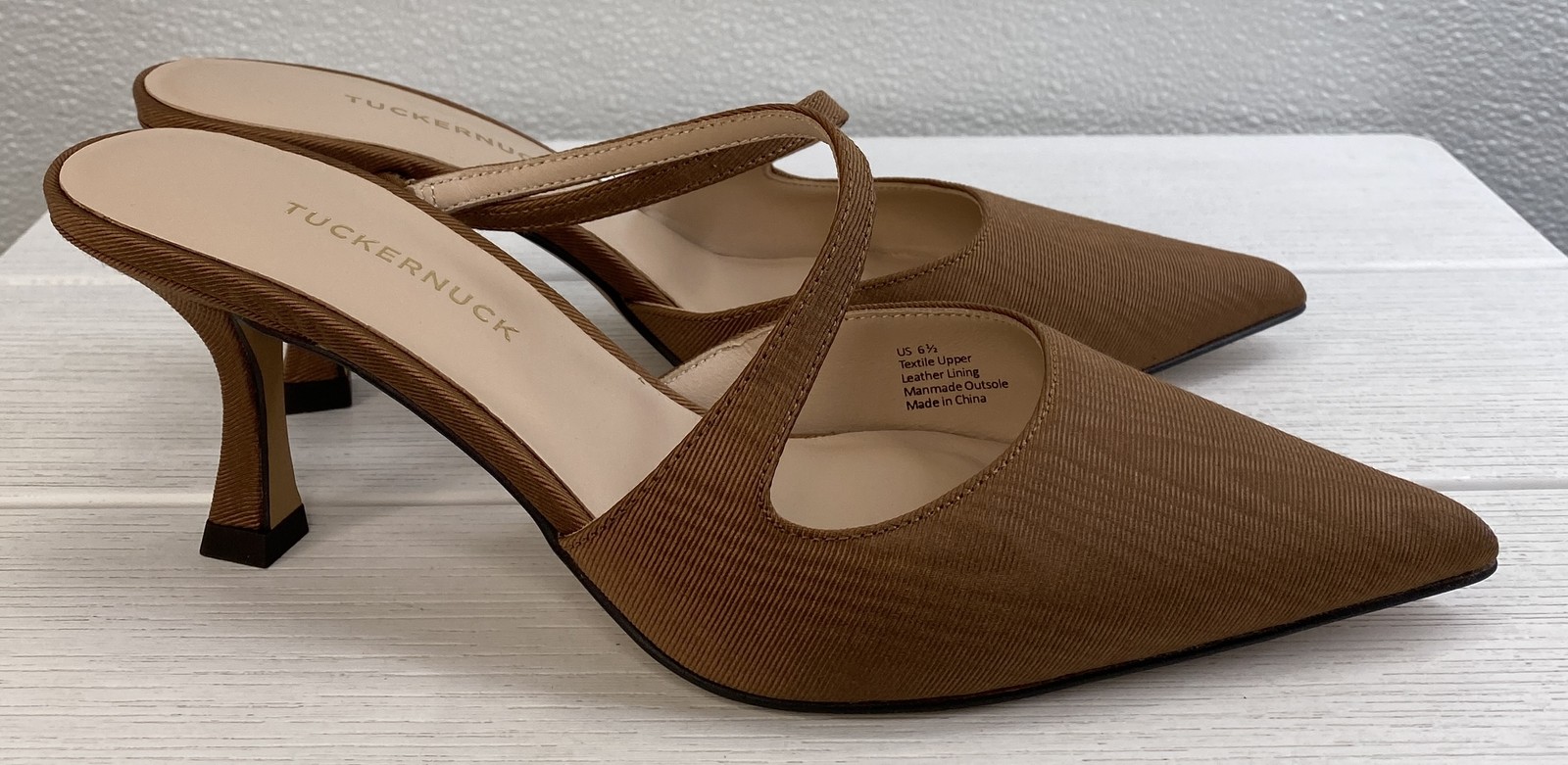 Tuckernuck Chestnut Moire Mimi Heels Women's Size 6.5 Mocha Pointed Toe Mules