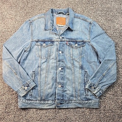 Levis Premium Trucker Jacket Mens XL BIG E Blue Denim Medium Wash Rockabilly 