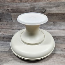 Vintage Tupperware Almond Serve It All Pedestal Cake Stand Chip Dip