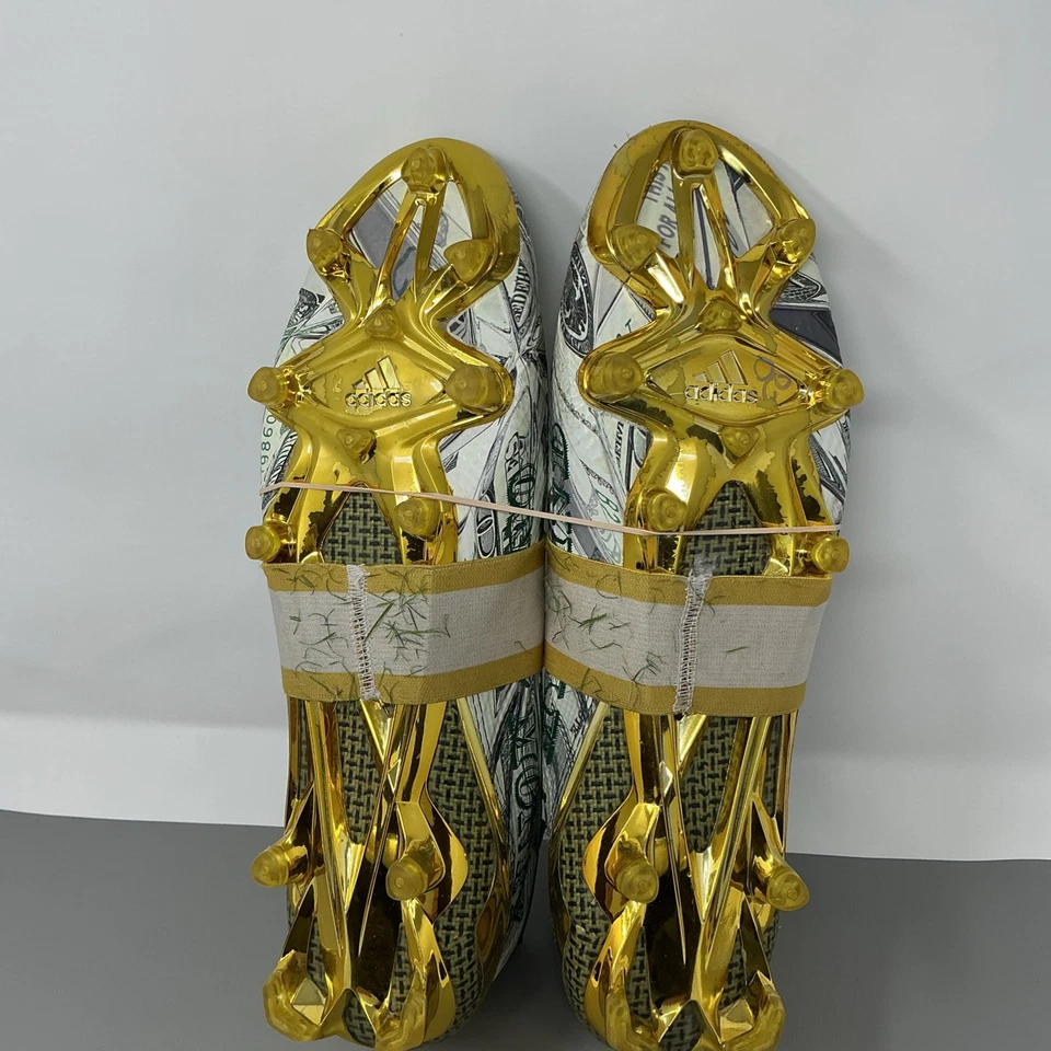 Size 15 Mens ADIDAS Adizero 5.0 Snoop Dogg Money Green Gold Football Cleats Shoe - Image 3 of 4