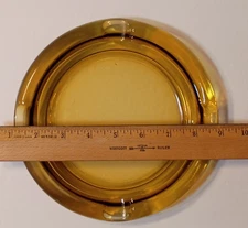 Vintage 8" diameter Amber Glass Ashtray 1 lb. 10.9 oz.