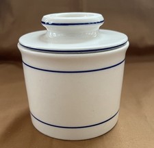 Norpro Butter Keeper French Bell Ivory with Fine Blue Strip Detail