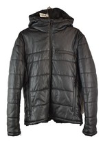 ZARA Black Faux Leather Puffer Jacket size M Mens Full Zip Hooded Casual Outdoor