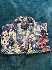 Hawaiian Reserve Collection Mens Blue Short Sleeve Button Up Hawaiian Shirt Sz L