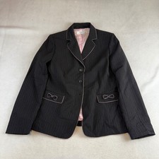 Tahari Arthur S Levine Womens Pinstripe Blazer Black Pink Bow Pockets Size 8