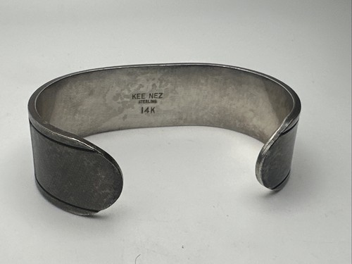 Kee Nez Navajo Ladies Native American Sterling Silver 14KT Bracelet Vintage - Picture 8 of 14