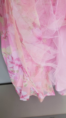 Used Zenzi Girls Lined Mesh Pink Floral Asymmetrical Dress Size 14 XL #10119 - Picture 8 of 9