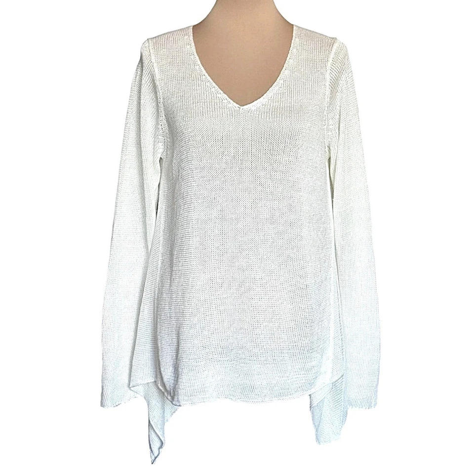 Suéter Acrobat 100% Lino Talla L Blanco Cuello en V Calce Relajado Lagenlook Costero Nuevo sin Etiquetas Foto 2 de 4