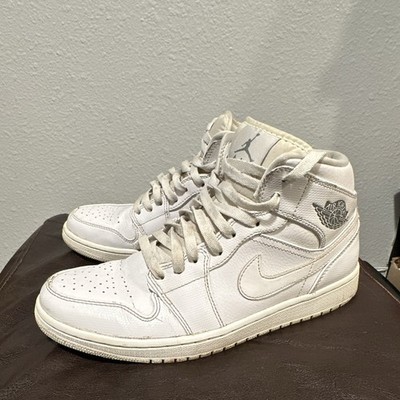 Jordan Air Jordan 1 Mid White Leather High Top Men's Sneakers