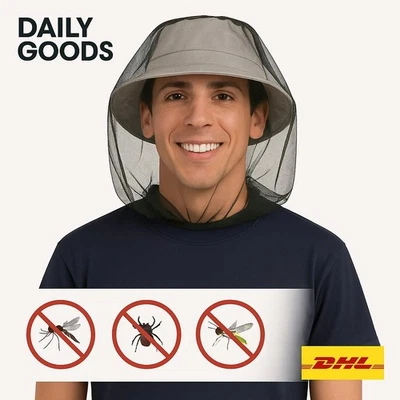 DAILY GOODS 1-2x MÜCKENSCHLEIER MÜCKENNETZ MOSKITO NETZ KOPF HUT MÜCKENSCHUTZ INSEKTENSCHUTZ