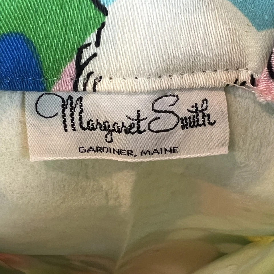 Vintage Margaret Smith Fabric Wine Bag Green Pink Fox Gardiner Maine - Image 3 of 4