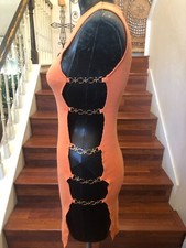 Fashion Nova Dress Sexy Knit Body Sculpting Orange Dress Hooks To Side Clubbing