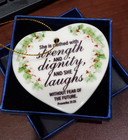 Ceramic Heart NIB Proverbs 31:25 She is clothed in STRENGTH DIGNITY LAUGHS Witho