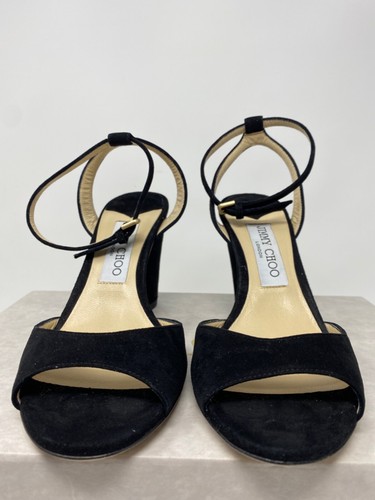 Jimmy Choo Miranda 85 Black Suede Sandals Heels Women 37.5 Sue 191 US 7.5 - Picture 9 of 12