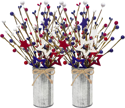 2 Pcs 4Th of July Artificial Flowers in Vase 12'' Patriotic Fake Berry Stem Pick - Picture 12 of 12