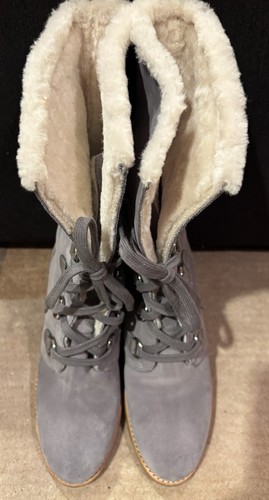 Cole Haan Grey Suede Lace Up Wedge Heel Boots Size 11-NEW - Picture 3 of 12