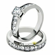 3.25 Ct Cubic Zirconia Stainless Steel 316l Engagement Wedding Ring Set Sz 5-10