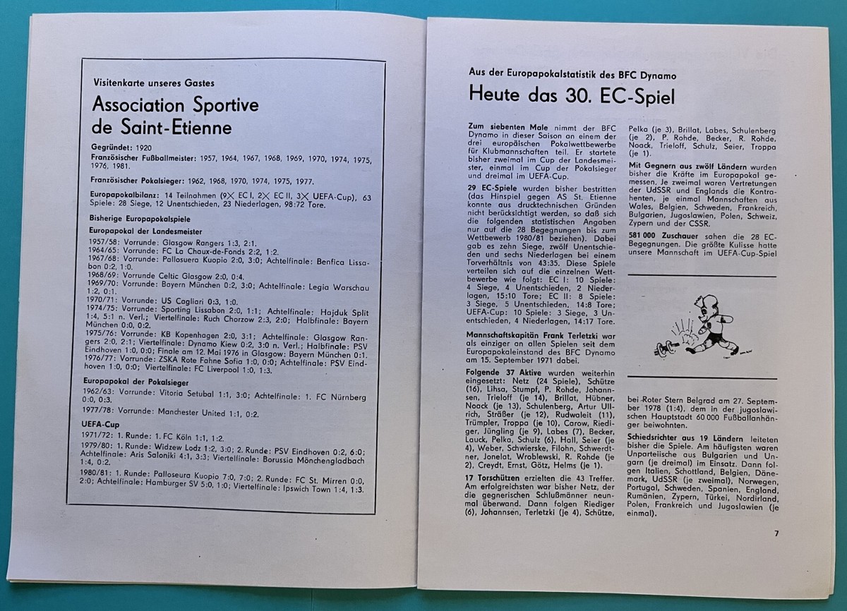 Programme Match ASSE - Dynamo Berlin - Saison 1981-1982 - N°83