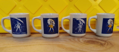 Vintage MORTON SALT Coffee Mugs Cups ''When It Rains It Pours'' Set Of (4) 