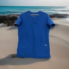 Figs Scrub Top Women  s Small Blue Technical Collection V-Neck Medical wear 2 Poc