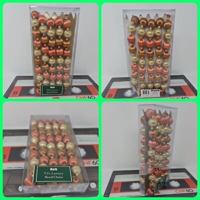B & Q Weihnachtsbaum Seide Nylon Kugel Perlenkette Gold Orange Herbst 9 Fuß Vintage