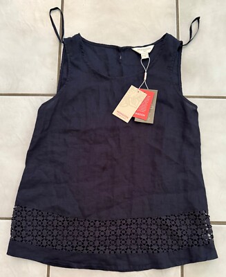 Monsoon Navy Blue Linen Top Designed in London Women Size 4 NEW with Tags