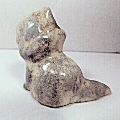Miniature Cat Figurine White with Black Eyes and Tail Straight Out 3 1/4" Tall - Picture 5 of 12