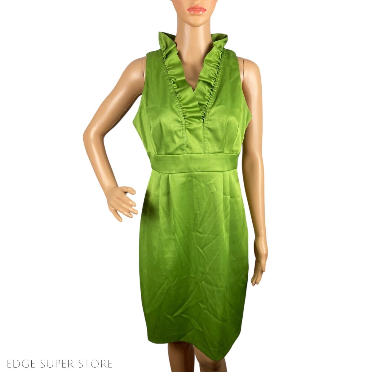 London Times Lime Green Ruffled V Neck Sleeveless Sheath London Times Lime Green Ruffled V Neck Sleeveless Sheath